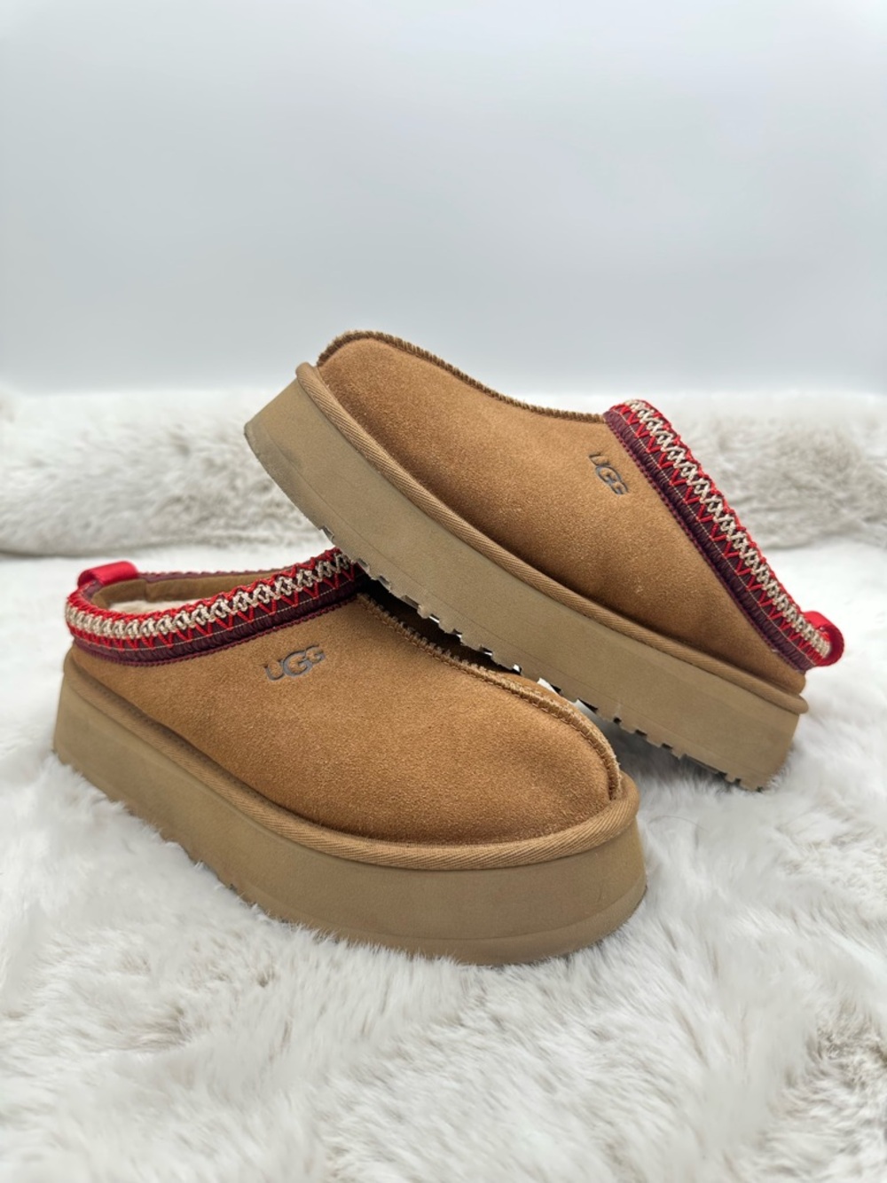 UGG Tazz Chestnut Platform Slippers Women size 7 Like New Cozy Clogs - Picture 10 of 14